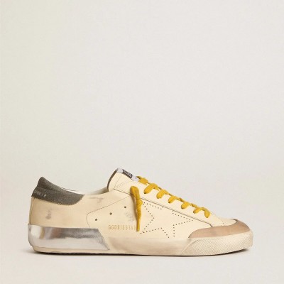 Golden Goose Super-Star In Leather With Perforated Star And Gray Suede Heel Tab Golden Goose Super-Star In Leather With Perforated Star And Gray Suede Heel Tab