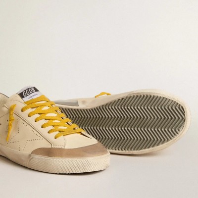 Golden Goose Super-Star In Leather With Perforated Star And Gray Suede Heel Tab Golden Goose Super-Star In Leather With Perforated Star And Gray Suede Heel Tab
