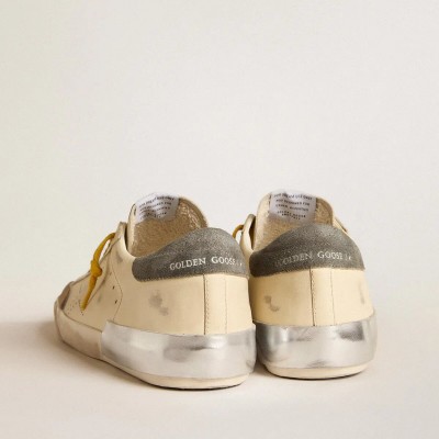 Golden Goose Super-Star In Leather With Perforated Star And Gray Suede Heel Tab Golden Goose Super-Star In Leather With Perforated Star And Gray Suede Heel Tab