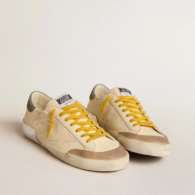 Golden Goose Super-Star In Leather With Perforated Star And Gray Suede Heel Tab Golden Goose Super-Star In Leather With Perforated Star And Gray Suede Heel Tab