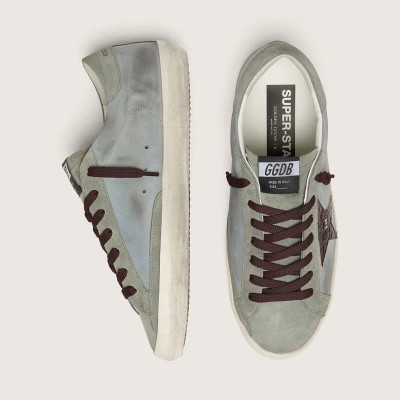 Golden Goose Super-Star In Light Blue Leather With Burgundy Croc-Print Star Golden Goose Super-Star In Light Blue Leather With Burgundy Croc-Print Star