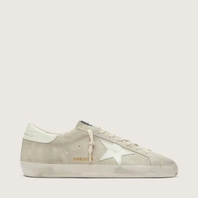 Golden Goose Super-Star In Light Gray Suede With White Leather Star Golden Goose Super-Star In Light Gray Suede With White Leather Star
