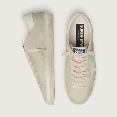 Golden Goose Super-Star In Light Gray Suede With White Leather Star Golden Goose Super-Star In Light Gray Suede With White Leather Star