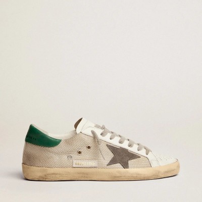 Golden Goose Super-Star In Light Silver Mesh With Gray Star Golden Goose Super-Star In Light Silver Mesh With Gray Star