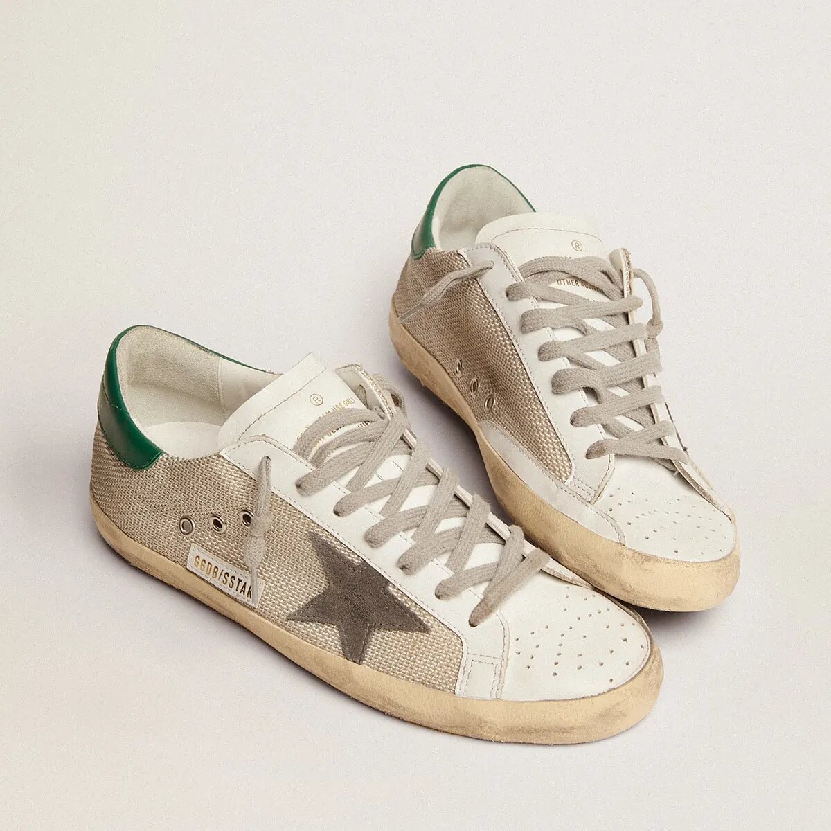 Golden Goose Super-Star In Light Silver Mesh With Gray Star Golden Goose Super-Star In Light Silver Mesh With Gray Star