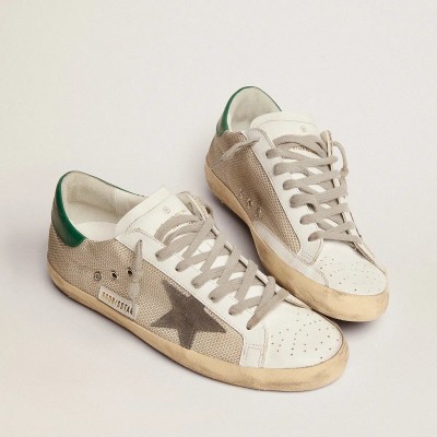 Golden Goose Super-Star In Light Silver Mesh With Gray Star Golden Goose Super-Star In Light Silver Mesh With Gray Star