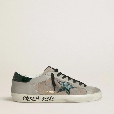 Golden Goose Super-Star In Nappa And Suede With Green Croc-Print Leather Star Golden Goose Super-Star In Nappa And Suede With Green Croc-Print Leather Star