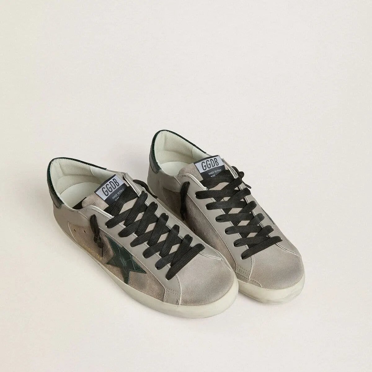 Golden Goose Super-Star In Nappa And Suede With Green Croc-Print Leather Star Golden Goose Super-Star In Nappa And Suede With Green Croc-Print Leather Star