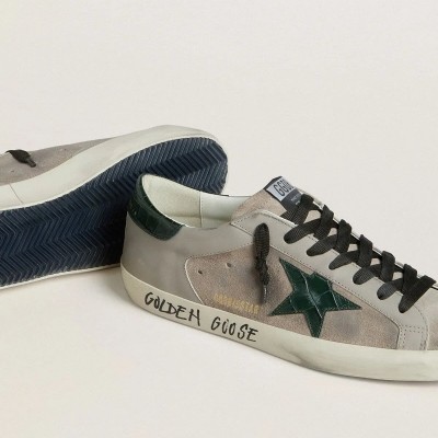 Golden Goose Super-Star In Nappa And Suede With Green Croc-Print Leather Star Golden Goose Super-Star In Nappa And Suede With Green Croc-Print Leather Star