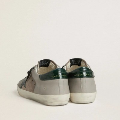 Golden Goose Super-Star In Nappa And Suede With Green Croc-Print Leather Star Golden Goose Super-Star In Nappa And Suede With Green Croc-Print Leather Star