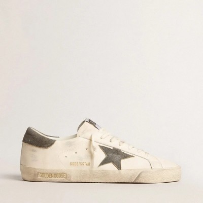 Golden Goose Super-Star In Nappa With Gray Suede Star And Heel Tab Golden Goose Super-Star In Nappa With Gray Suede Star And Heel Tab