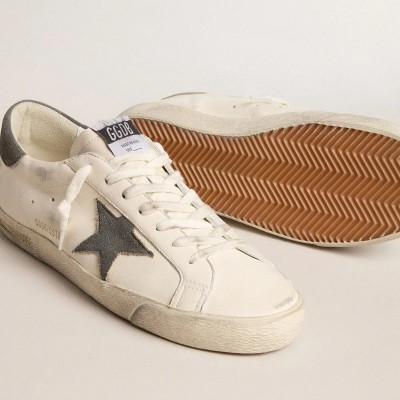 Golden Goose Super-Star In Nappa With Gray Suede Star And Heel Tab Golden Goose Super-Star In Nappa With Gray Suede Star And Heel Tab