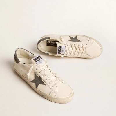 Golden Goose Super-Star In Nappa With Gray Suede Star And Heel Tab Golden Goose Super-Star In Nappa With Gray Suede Star And Heel Tab