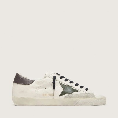 Golden Goose Super-Star In Nappa With Green Leather Star And Gray Leather Heel Tab Golden Goose Super-Star In Nappa With Green Leather Star And Gray Leather Heel Tab