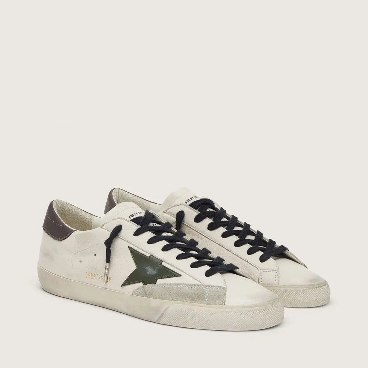 Golden Goose Super-Star In Nappa With Green Leather Star And Gray Leather Heel Tab Golden Goose Super-Star In Nappa With Green Leather Star And Gray Leather Heel Tab