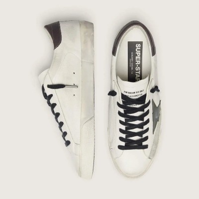 Golden Goose Super-Star In Nappa With Green Leather Star And Gray Leather Heel Tab Golden Goose Super-Star In Nappa With Green Leather Star And Gray Leather Heel Tab