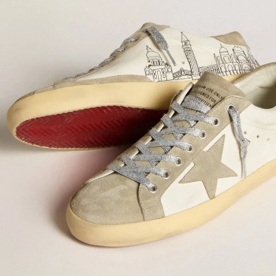 Golden Goose Super-Star In Nappa With Ice-Gray Suede Star And Black Embroidery Golden Goose Super-Star In Nappa With Ice-Gray Suede Star And Black Embroidery