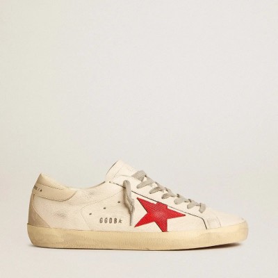 Golden Goose Super-Star In Nappa With Red Star And Cream Leather Heel Tab Golden Goose Super-Star In Nappa With Red Star And Cream Leather Heel Tab
