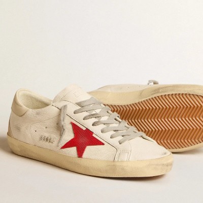 Golden Goose Super-Star In Nappa With Red Star And Cream Leather Heel Tab Golden Goose Super-Star In Nappa With Red Star And Cream Leather Heel Tab