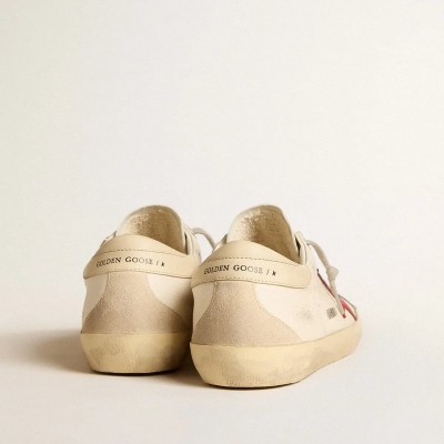 Golden Goose Super-Star In Nappa With Red Star And Cream Leather Heel Tab Golden Goose Super-Star In Nappa With Red Star And Cream Leather Heel Tab