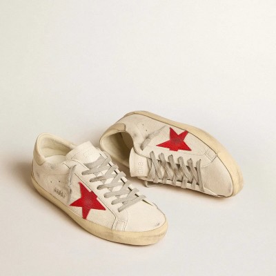 Golden Goose Super-Star In Nappa With Red Star And Cream Leather Heel Tab Golden Goose Super-Star In Nappa With Red Star And Cream Leather Heel Tab