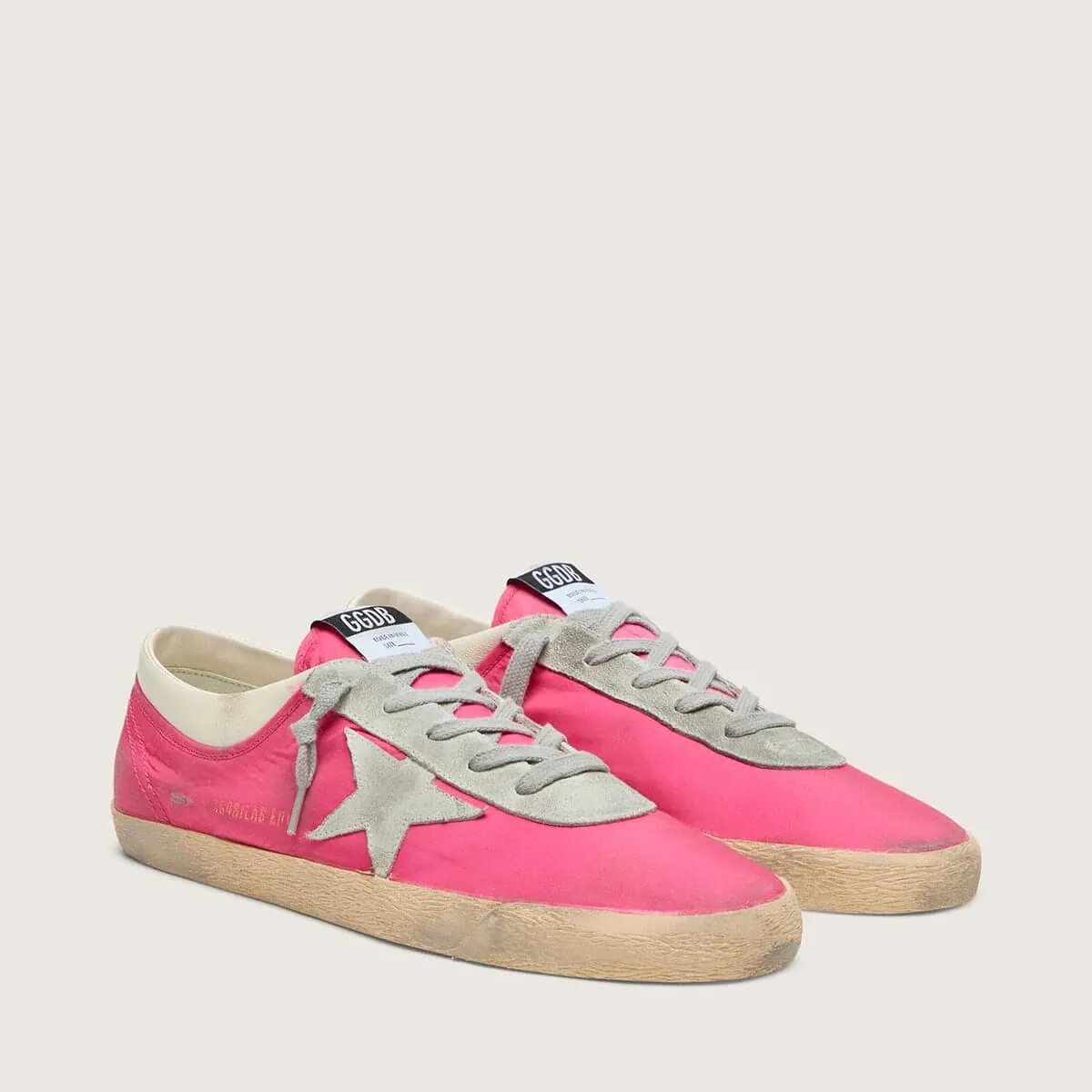 Golden Goose Super-Star In Neon Pink Nylon With Light Gray Suede Star Golden Goose Super-Star In Neon Pink Nylon With Light Gray Suede Star