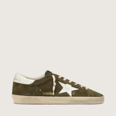 Golden Goose Super-Star In Olive-Green Suede With White Leather Star Golden Goose Super-Star In Olive-Green Suede With White Leather Star