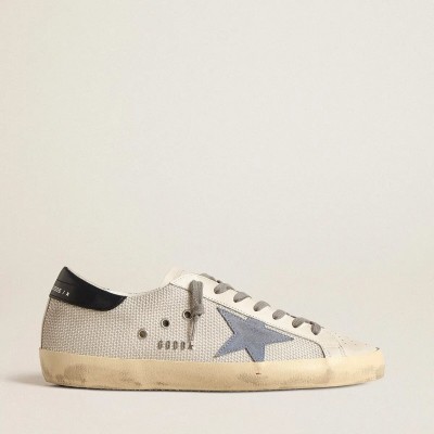 Golden Goose Super-Star In Pale Silver Mesh With Light Blue Suede Star Golden Goose Super-Star In Pale Silver Mesh With Light Blue Suede Star