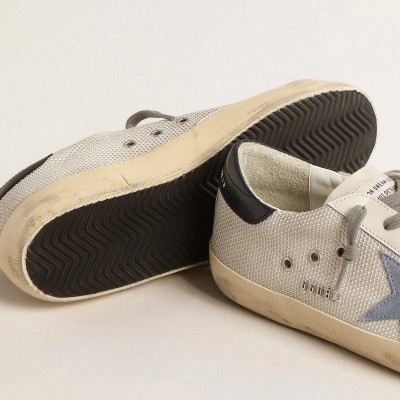 Golden Goose Super-Star In Pale Silver Mesh With Light Blue Suede Star Golden Goose Super-Star In Pale Silver Mesh With Light Blue Suede Star