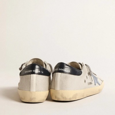 Golden Goose Super-Star In Pale Silver Mesh With Light Blue Suede Star Golden Goose Super-Star In Pale Silver Mesh With Light Blue Suede Star