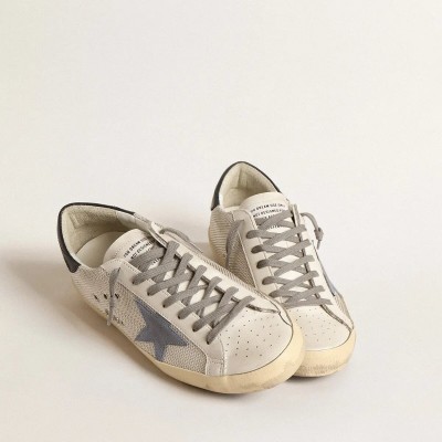 Golden Goose Super-Star In Pale Silver Mesh With Light Blue Suede Star Golden Goose Super-Star In Pale Silver Mesh With Light Blue Suede Star