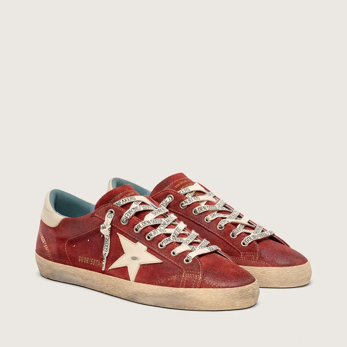 Golden Goose Super-Star In Red Suede With Cream Leather Star Golden Goose Super-Star In Red Suede With Cream Leather Star