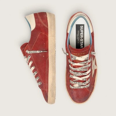 Golden Goose Super-Star In Red Suede With Cream Leather Star Golden Goose Super-Star In Red Suede With Cream Leather Star