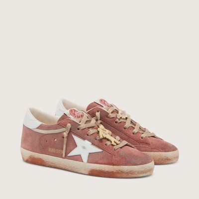Golden Goose Super-Star In Rust Suede With Metallic Platinum Leather Star Golden Goose Super-Star In Rust Suede With Metallic Platinum Leather Star