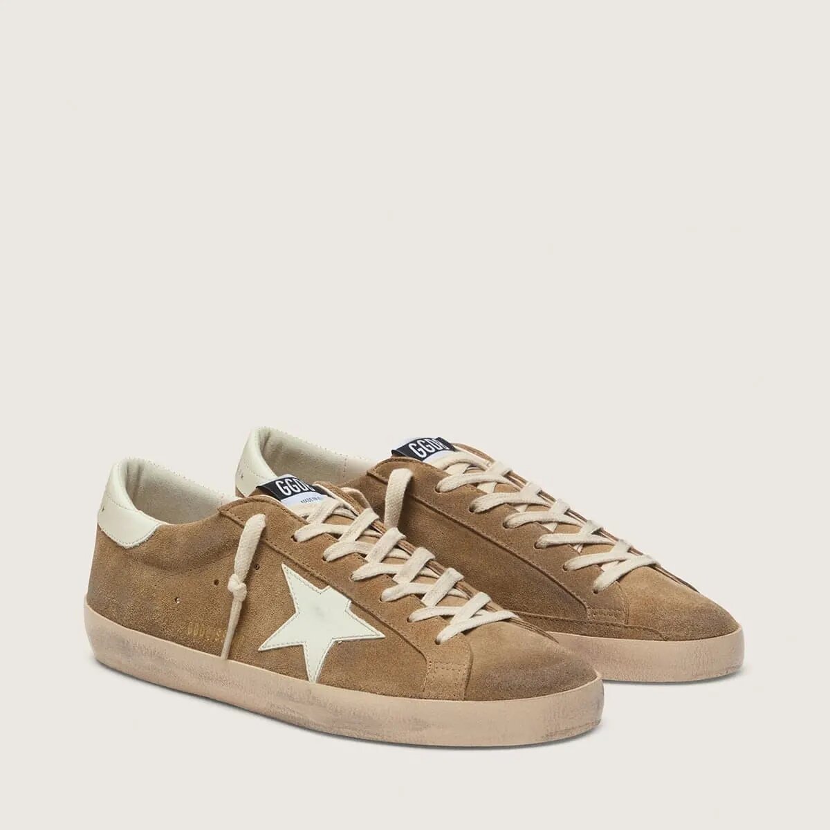 Golden Goose Super-Star In Tobacco Suede With White Leather Star Golden Goose Super-Star In Tobacco Suede With White Leather Star