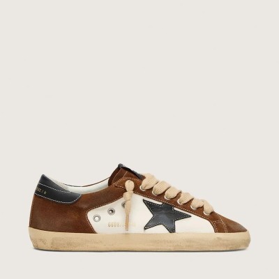 Golden Goose Super-Star In White Leather And Brown Suede With Black Leather Star Golden Goose Super-Star In White Leather And Brown Suede With Black Leather Star