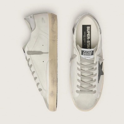 Golden Goose Super-Star In White Leather With Black Nubuck Star And Silver Metallic Leather Heel Tab Golden Goose Super-Star In White Leather With Black Nubuck Star And Silver Metallic Leather Heel Tab
