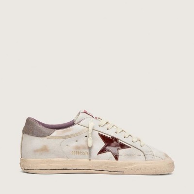 Golden Goose Super-Star In White Leather With Burgundy Laminated Leather Star Golden Goose Super-Star In White Leather With Burgundy Laminated Leather Star