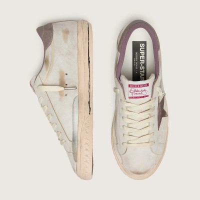 Golden Goose Super-Star In White Leather With Burgundy Laminated Leather Star Golden Goose Super-Star In White Leather With Burgundy Laminated Leather Star