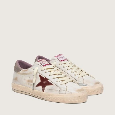 Golden Goose Super-Star In White Leather With Burgundy Laminated Leather Star Golden Goose Super-Star In White Leather With Burgundy Laminated Leather Star