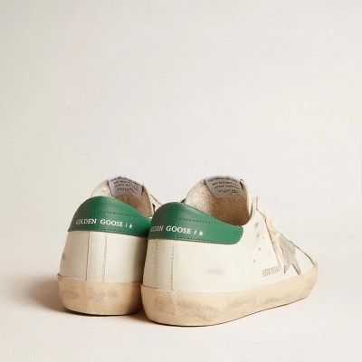 Golden Goose Super-Star In White Leather With Ice-Gray Suede Star And Green Leather Heel Tab Golden Goose Super-Star In White Leather With Ice-Gray Suede Star And Green Leather Heel Tab