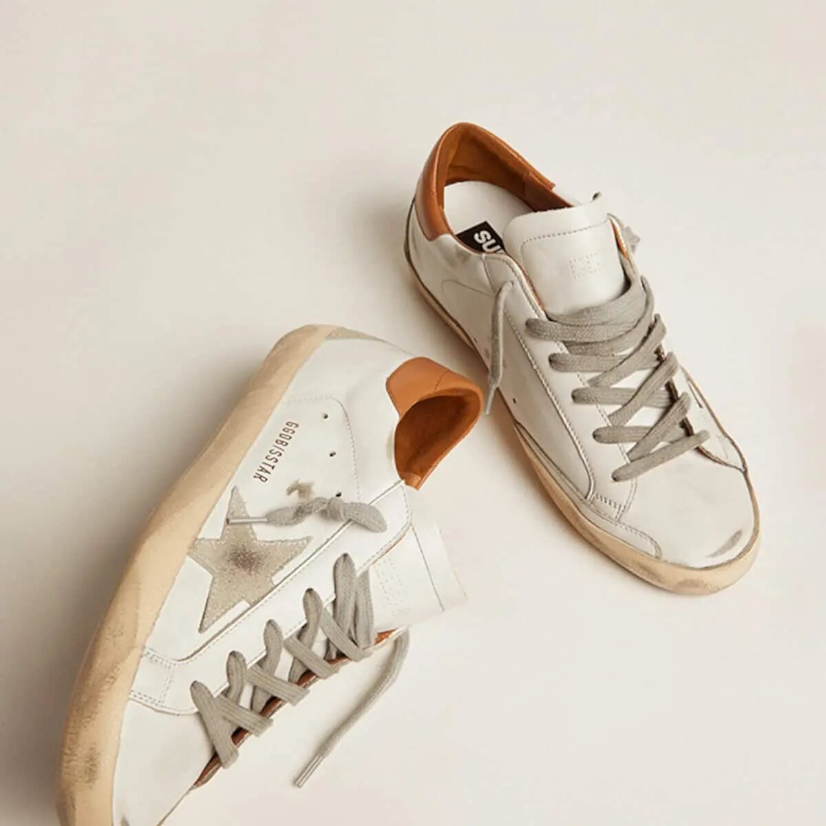 Golden Goose Super-Star Sneakers With Suede Star And Brown Heel Tab Golden Goose Super-Star Sneakers With Suede Star And Brown Heel Tab