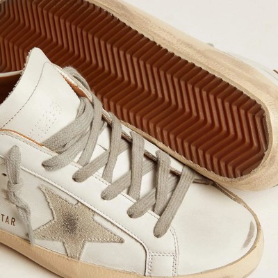 Golden Goose Super-Star Sneakers With Suede Star And Brown Heel Tab Golden Goose Super-Star Sneakers With Suede Star And Brown Heel Tab