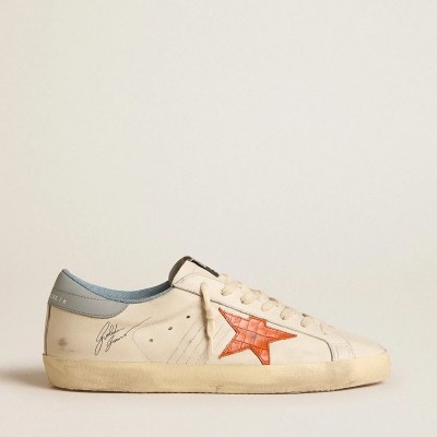 Golden Goose Super-Star With Crocodile-Print Star And Silver-Blue Heel Tab Golden Goose Super-Star With Crocodile-Print Star And Silver-Blue Heel Tab