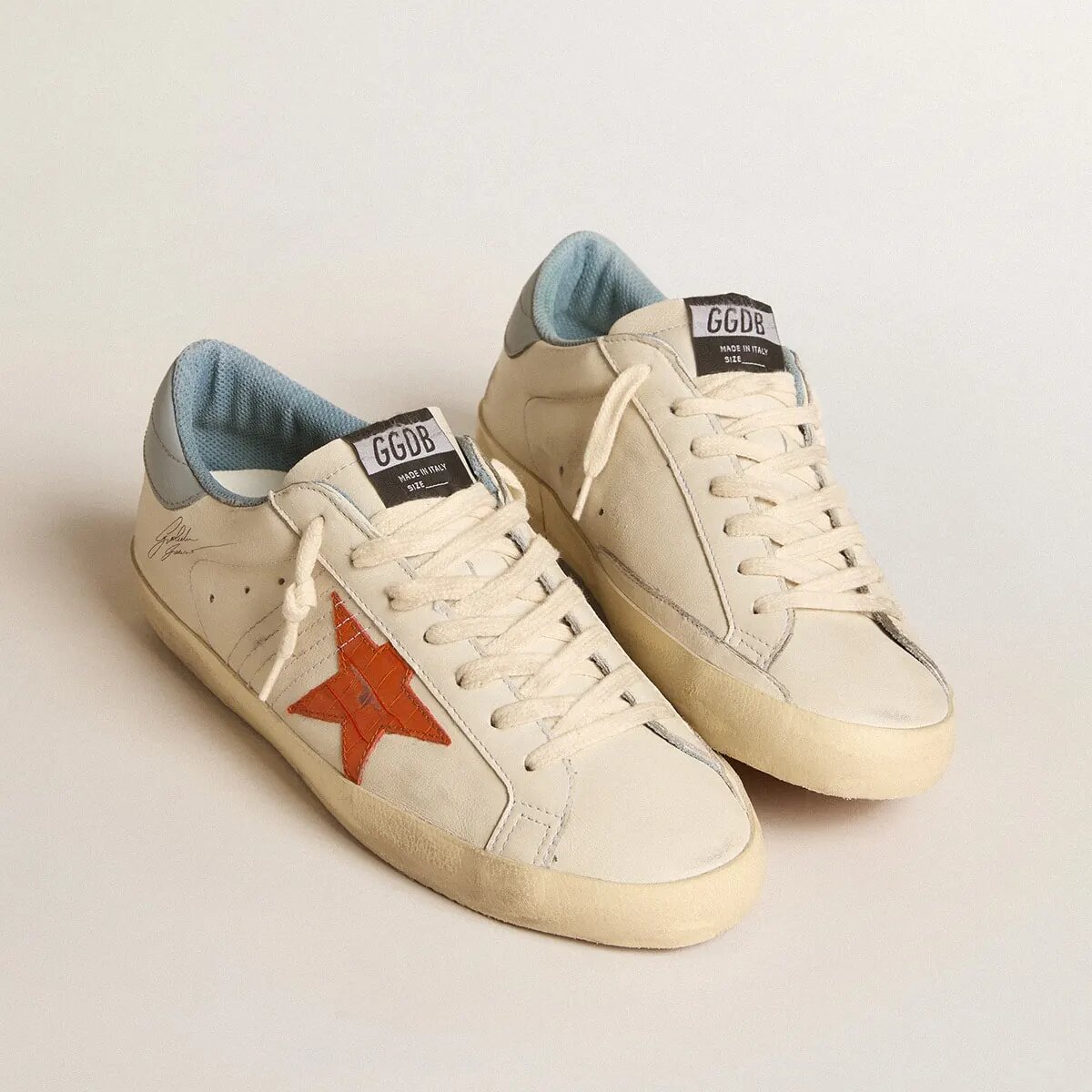 Golden Goose Super-Star With Crocodile-Print Star And Silver-Blue Heel Tab Golden Goose Super-Star With Crocodile-Print Star And Silver-Blue Heel Tab