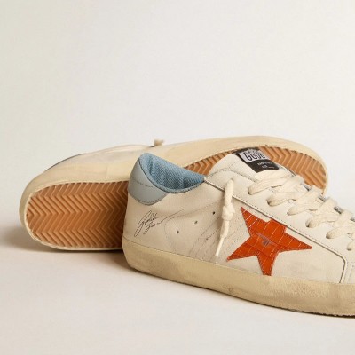 Golden Goose Super-Star With Crocodile-Print Star And Silver-Blue Heel Tab Golden Goose Super-Star With Crocodile-Print Star And Silver-Blue Heel Tab