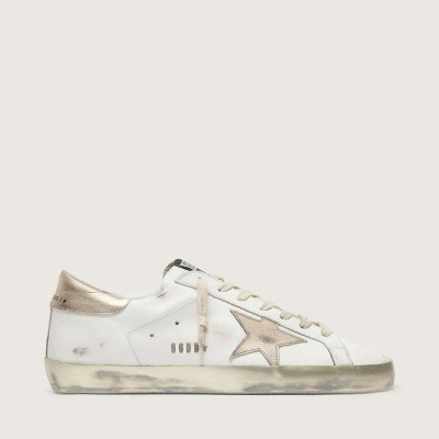 Golden Goose Super-Star With Gold Sparkle Foxing And Lettering Golden Goose Super-Star With Gold Sparkle Foxing And Lettering