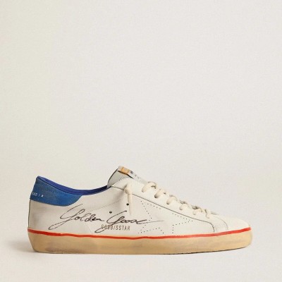 Golden Goose Super-Star With Perforated Star And Blue Suede Heel Tab Golden Goose Super-Star With Perforated Star And Blue Suede Heel Tab