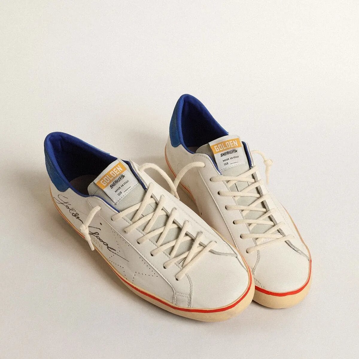 Golden Goose Super-Star With Perforated Star And Blue Suede Heel Tab Golden Goose Super-Star With Perforated Star And Blue Suede Heel Tab