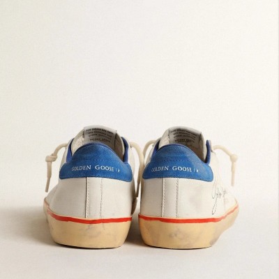 Golden Goose Super-Star With Perforated Star And Blue Suede Heel Tab Golden Goose Super-Star With Perforated Star And Blue Suede Heel Tab